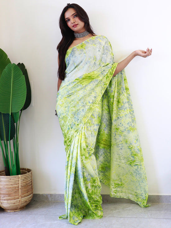 Saree Mall Women's Chiffon Light Green Printed Ready To Wear With Blouse Piece-RTWATRNG3308