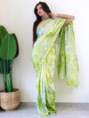 Saree Mall Women's Chiffon Light Green Printed Ready To Wear With Blouse Piece-RTWATRNG3308