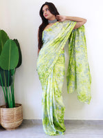 Saree Mall Women's Chiffon Light Green Printed Ready To Wear With Blouse Piece-RTWATRNG3308