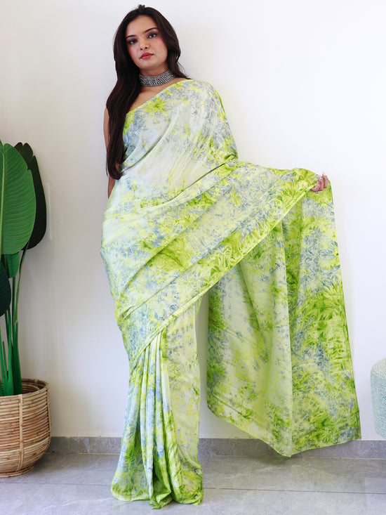 Saree Mall Women's Chiffon Light Green Printed Ready To Wear With Blouse Piece-RTWATRNG3308