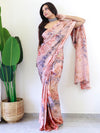 Saree Mall Women's Chiffon Peach Printed Ready To Wear With Blouse Piece-RTWATRNG3309