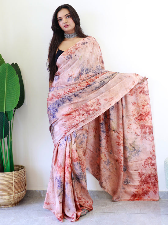 Saree Mall Women's Chiffon Peach Printed Ready To Wear With Blouse Piece-RTWATRNG3309