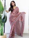 Saree Mall Women's Cotton Brown Printed Ready To Wear With Blouse Piece-RTWMINAXI4101