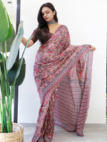 Saree Mall Women's Cotton Brown Printed Ready To Wear With Blouse Piece-RTWMINAXI4101