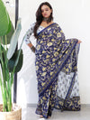 Saree Mall Women's Cotton Navy Blue Printed Ready To Wear With Blouse Piece-RTWMINAXI4102