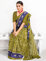 Saree Mall Women's Cotton Olive Printed Ready To Wear With Blouse Piece-RTWMINAXI4201