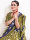 Saree Mall Women's Cotton Olive Printed Ready To Wear With Blouse Piece-RTWMINAXI4201