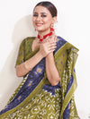 Saree Mall Women's Cotton Olive Printed Ready To Wear With Blouse Piece-RTWMINAXI4201