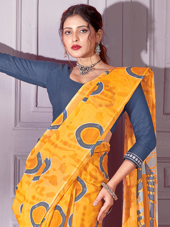 Saree Mall Women's Cotton Yellow Printed Designer Saree With Blouse Piece-RTWMINAXI4403