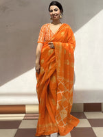 Saree Mall Women's Cotton Orange Printed Designer Saree With Blouse Piece-RTWMINAXI5501