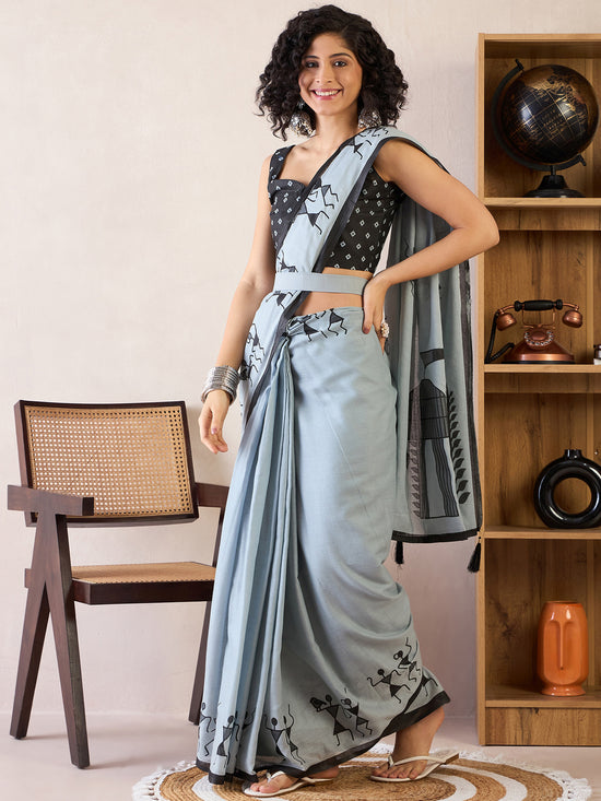 Saree Mall Women's Cotton Grey Printed Designer Saree With Blouse Piece-RTWMINAXI5801