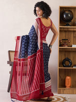 Saree Mall Women's Cotton Navy Blue Printed Ready To Wear With Blouse Piece-RTWMINAXI6102