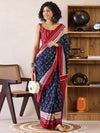 Saree Mall Women's Cotton Navy Blue Printed Ready To Wear With Blouse Piece-RTWMINAXI6102