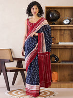 Saree Mall Women's Cotton Navy Blue Printed Ready To Wear With Blouse Piece-RTWMINAXI6102