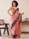 Saree Mall Women's Cotton Peach Printed Ready To Wear With Blouse Piece-RTWMINAXI6201