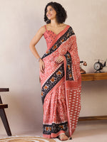 Saree Mall Women's Cotton Peach Printed Ready To Wear With Blouse Piece-RTWMINAXI6201