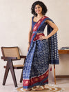 Saree Mall Women's Cotton Navy Blue Printed Ready To Wear With Blouse Piece-RTWMINAXI6202