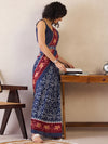 Saree Mall Women's Cotton Navy Blue Printed Ready To Wear With Blouse Piece-RTWMINAXI6202