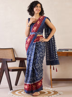 Saree Mall Women's Cotton Navy Blue Printed Ready To Wear With Blouse Piece-RTWMINAXI6202