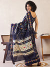 Saree Mall Women's Cotton Navy Blue Printed Ready To Wear With Blouse Piece-RTWMINAXI6302