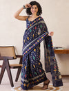 Saree Mall Women's Cotton Navy Blue Printed Ready To Wear With Blouse Piece-RTWMINAXI6302