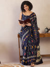 Saree Mall Women's Cotton Navy Blue Printed Ready To Wear With Blouse Piece-RTWMINAXI6302