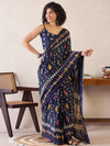 Saree Mall Women's Cotton Navy Blue Printed Ready To Wear With Blouse Piece-RTWMINAXI6302