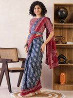 Saree Mall Women's Cotton Grey Printed Ready To Wear With Blouse Piece-RTWMINAXI6402