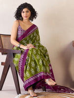 Saree Mall Women's Cotton Green Printed Ready To Wear With Blouse Piece-RTWMINAXI6403