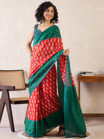 Saree Mall Women's Cotton Red Printed Ready To Wear With Blouse Piece-RTWMINAXI6501