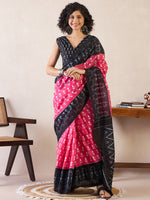 Saree Mall Women's Cotton Pink Printed Ready To Wear With Blouse Piece-RTWMINAXI6502