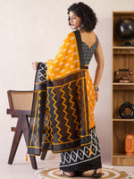 Saree Mall Women's Cotton Yellow Printed Ready To Wear With Blouse Piece-RTWMINAXI6504