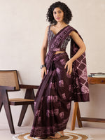 Saree Mall Women's Cotton Burgundy Printed Ready To Wear With Blouse Piece-RTWMINAXI6601