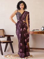 Saree Mall Women's Cotton Burgundy Printed Ready To Wear With Blouse Piece-RTWMINAXI6601