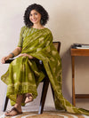 Saree Mall Women's Cotton Olive Printed Ready To Wear With Blouse Piece-RTWMINAXI6602