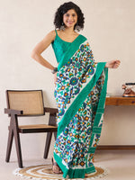 Saree Mall Women's Cotton White Printed Ready To Wear With Blouse Piece-RTWMINAXI6701