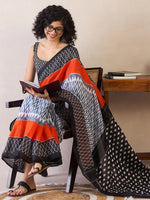 Saree Mall Women's Cotton Grey Printed Ready To Wear With Blouse Piece-RTWMINAXI6801