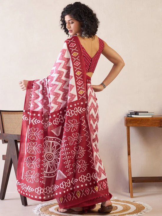 Saree Mall Women's Cotton Maroon Printed Ready To Wear With Blouse Piece-RTWMINAXI6901