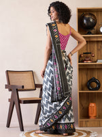 Saree Mall Women's Cotton Charcoal Grey Printed Ready To Wear With Blouse Piece-RTWMINAXI6902