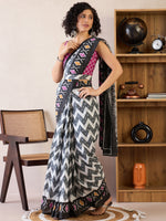 Saree Mall Women's Cotton Charcoal Grey Printed Ready To Wear With Blouse Piece-RTWMINAXI6902