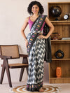 Saree Mall Women's Cotton Charcoal Grey Printed Ready To Wear With Blouse Piece-RTWMINAXI6902