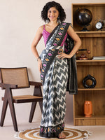 Saree Mall Women's Cotton Charcoal Grey Printed Ready To Wear With Blouse Piece-RTWMINAXI6902