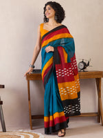 Saree Mall Women's Cotton Teal Blue Printed Ready To Wear With Blouse Piece-RTWMINAXI7101