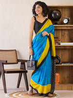 Saree Mall Women's Cotton Blue Printed Ready To Wear With Blouse Piece-RTWMINAXI7102