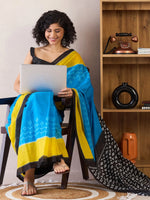 Saree Mall Women's Cotton Blue Printed Ready To Wear With Blouse Piece-RTWMINAXI7102