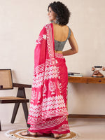 Saree Mall Women's Cotton Pink Printed Ready To Wear With Blouse Piece-RTWMINAXI7104