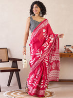 Saree Mall Women's Cotton Pink Printed Ready To Wear With Blouse Piece-RTWMINAXI7104