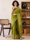 Saree Mall Women's Cotton Olive Printed Ready To Wear With Blouse Piece-RTWMINAXI7105