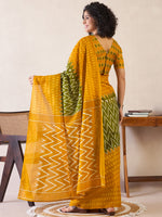 Saree Mall Women's Cotton Olive Printed Ready To Wear With Blouse Piece-RTWMINAXI7202