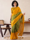 Saree Mall Women's Cotton Olive Printed Ready To Wear With Blouse Piece-RTWMINAXI7202